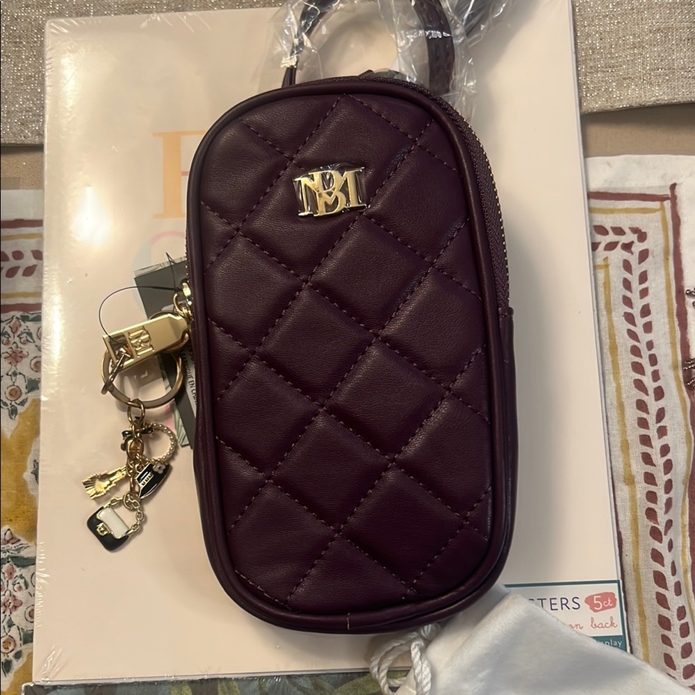 Badgley Mischka Quilted Burgundy Phone Bag